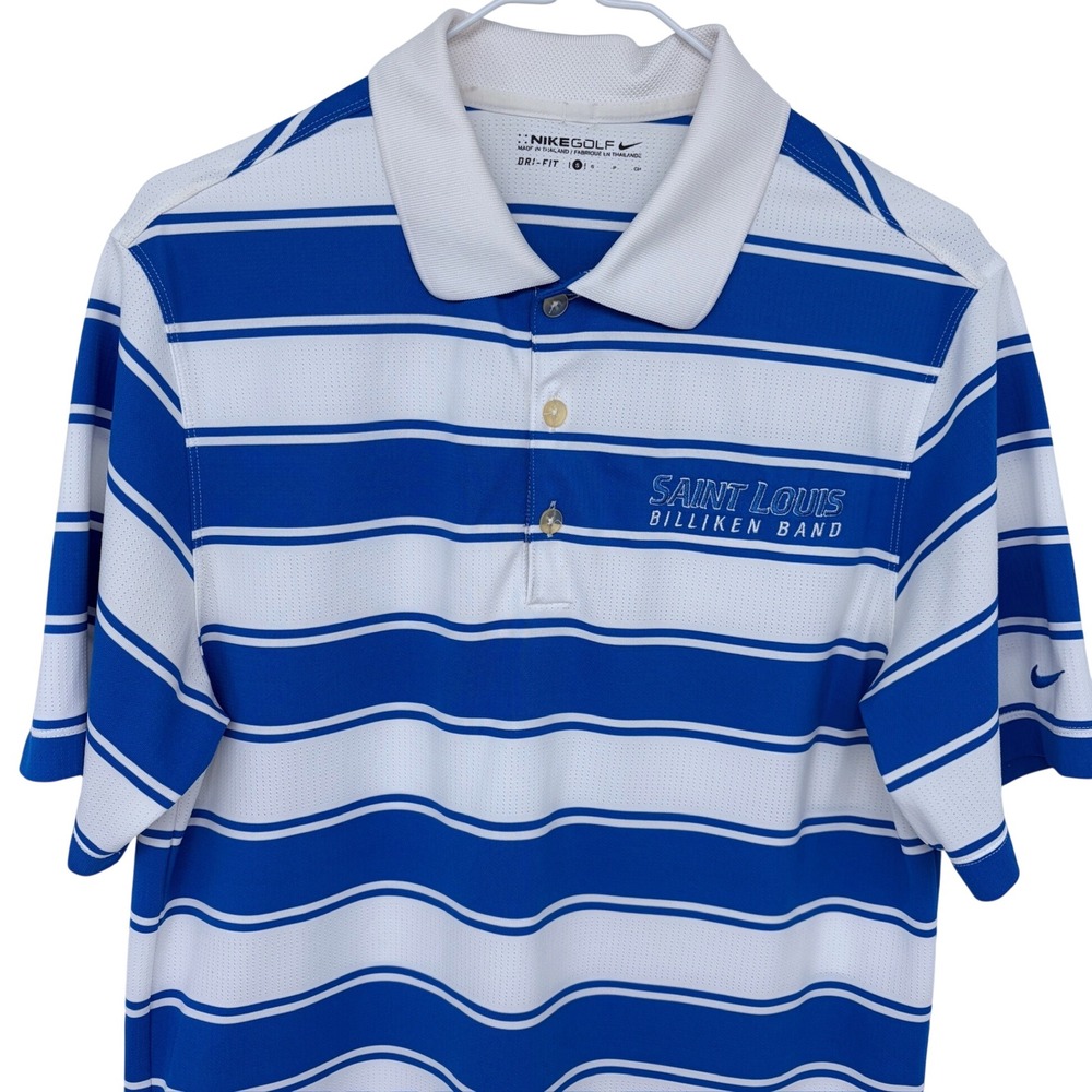 Nike Golf Saint Louis Billiken‎ Band Striped Polo Shirt Mens Small Dri Fit Blue